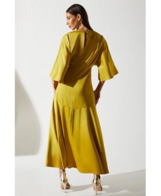 Women's Satin Crepe Ruffle Wrap Midi Dress