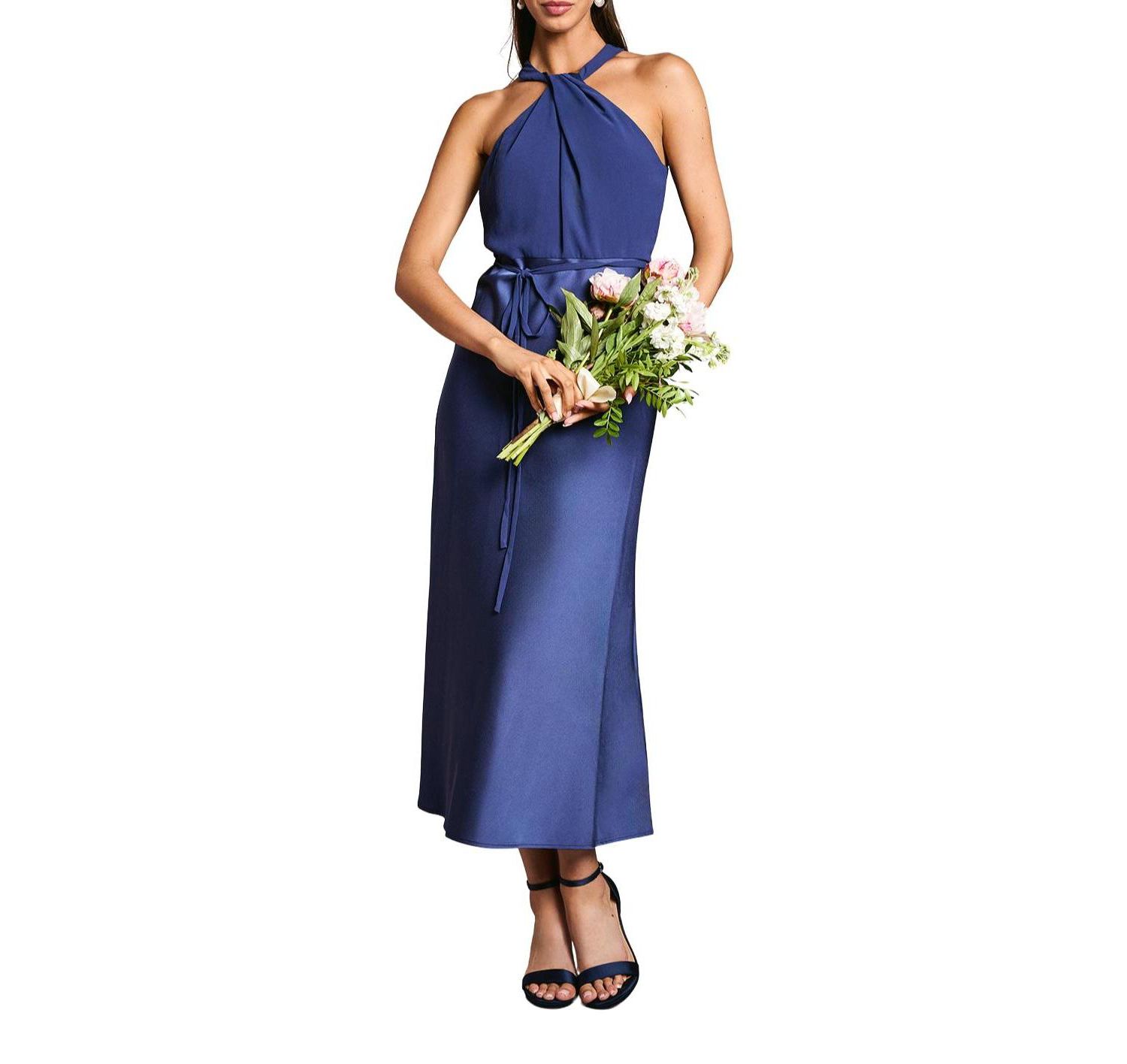 Women's Satin Halter Neck Bridesmaid Dress
