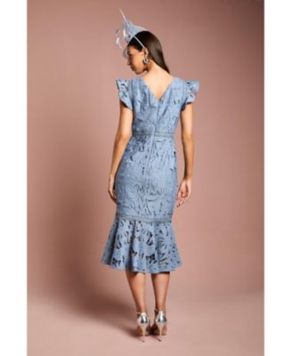 Women's Frill Sleeve Lace Flute Hem Dress