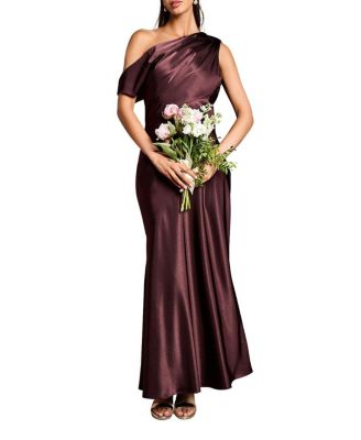 Women's Satin One Shoulder Fishtail Maxi Dress