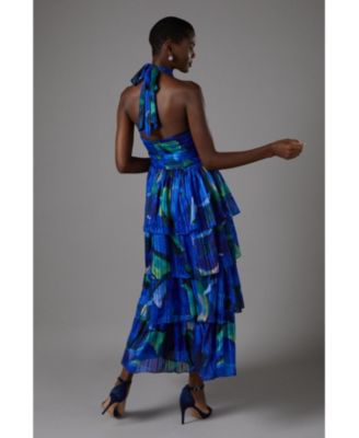 Women's Tiered Halter Tie Neck Maxi Dress