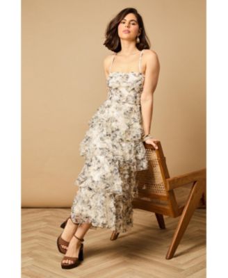 Women's Floral Textured Strappy Midaxi Dress