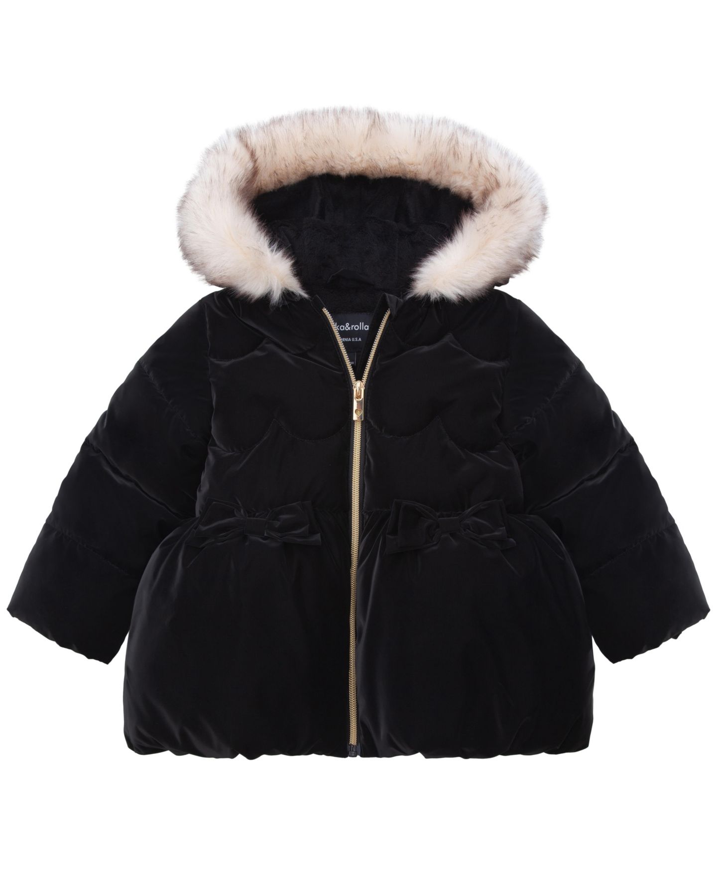 Куртка Rokka&Rolla Luxe Bow Puffer Coat для девочек-малышей, цвет: Жемчужный чёрный — фото 1