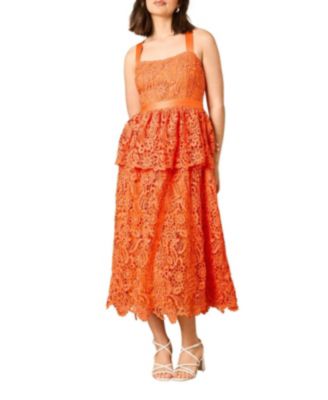 Women's Cross Strap Tiered Lace Midi Dress