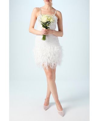 Women's Embellished Feather Bridal Mini Dress