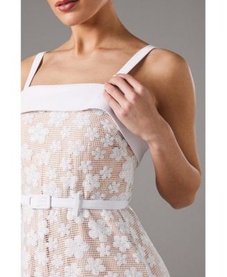 Women's Mesh Sequin Belted Midi Dress