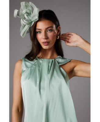 Women's Sleeveless Satin Frill Midi Dress