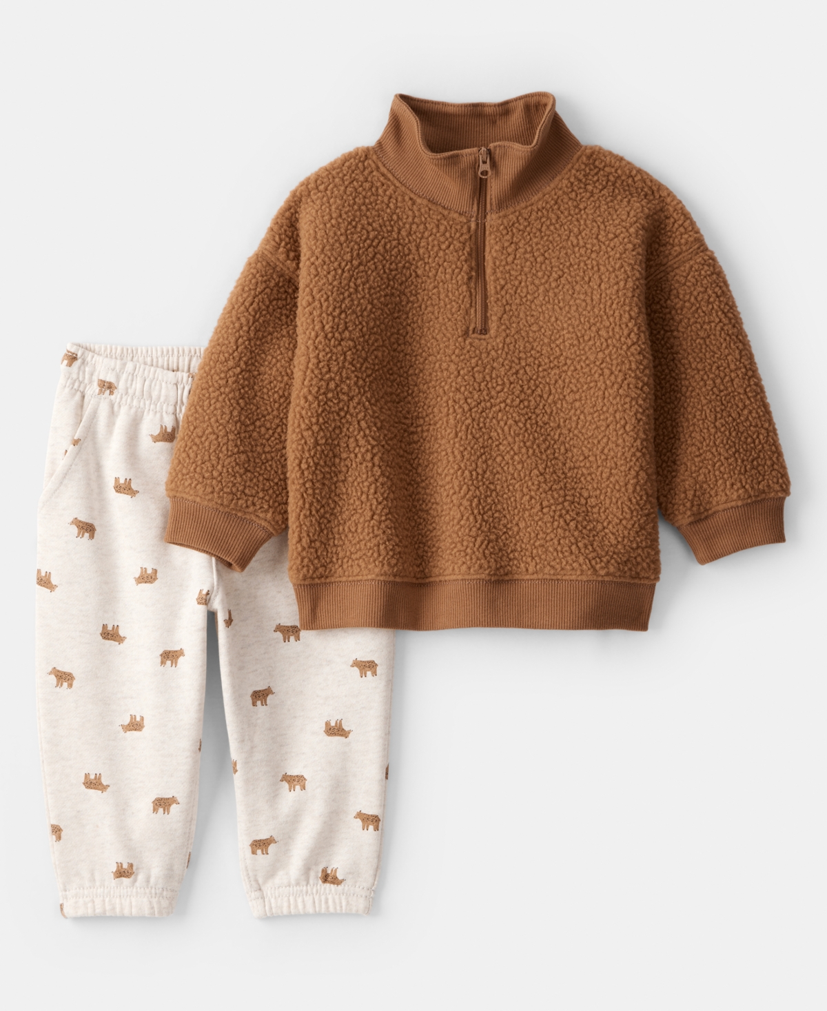 Carter's Toddler Boys Teddy Jacket And Joggers, 2-piece Set In Brown