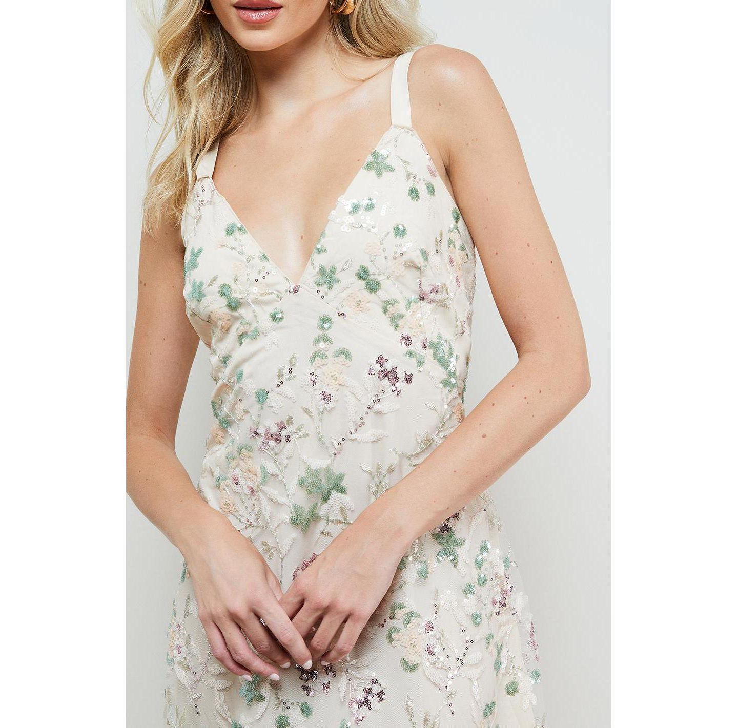 Женское платье Oasis Hand Embellished V-Neck Midi, цвет: Слоновая кость — фото 8