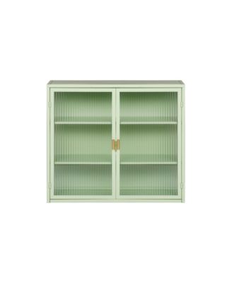 28" Wall Cabinet with Glass Doors and 3-Tier Storage for Living and Dining Areas