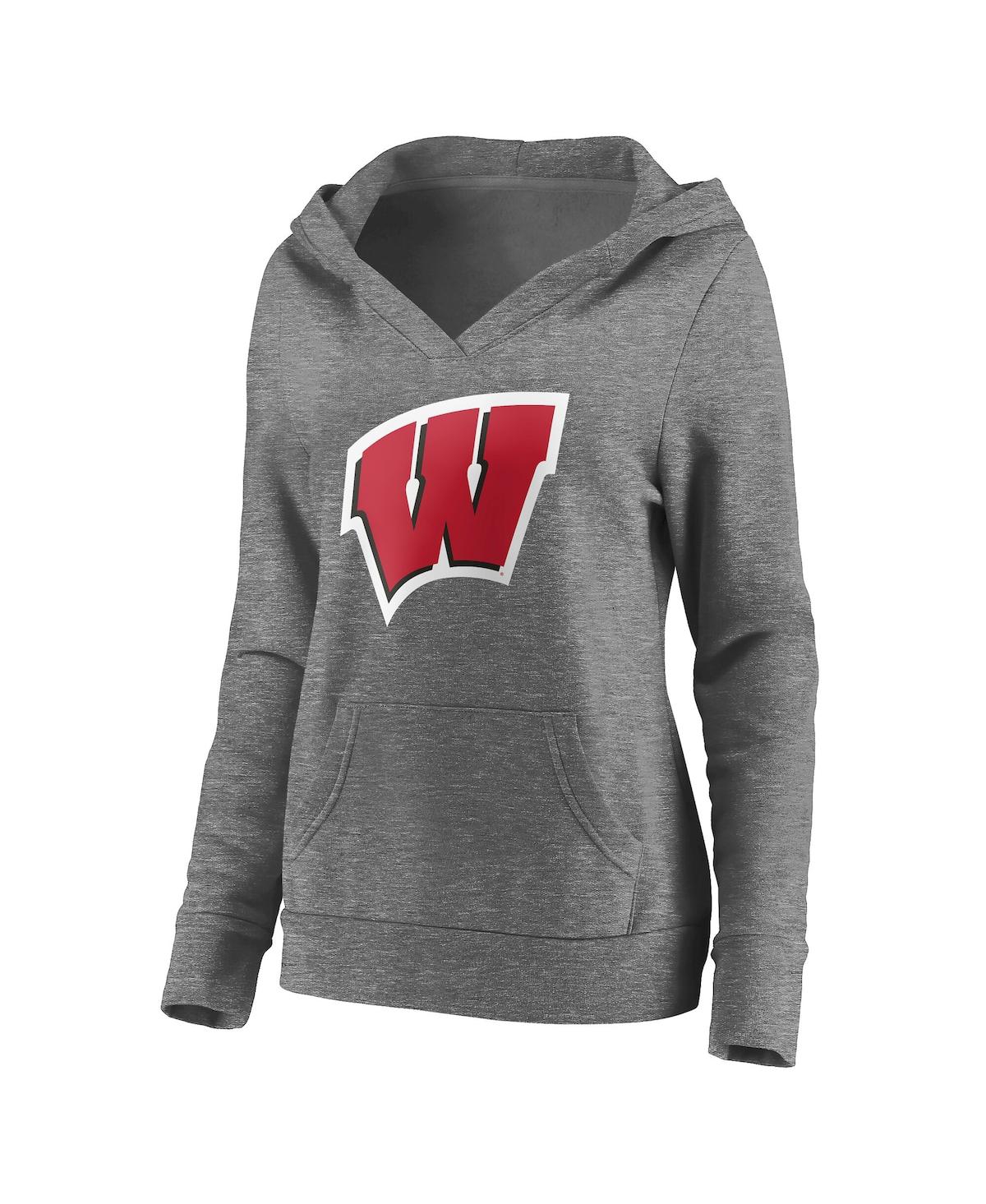 Fanatics Men's Heather Gray Wisconsin Badgers V-neck Pullover Hoodie In Gray
