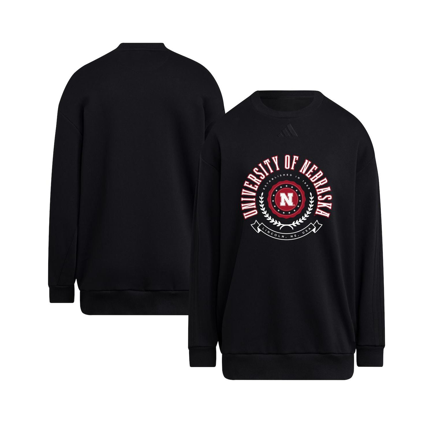 Women's Black Nebraska Huskers Oversized Crewneck Pullover Sweatshirt
