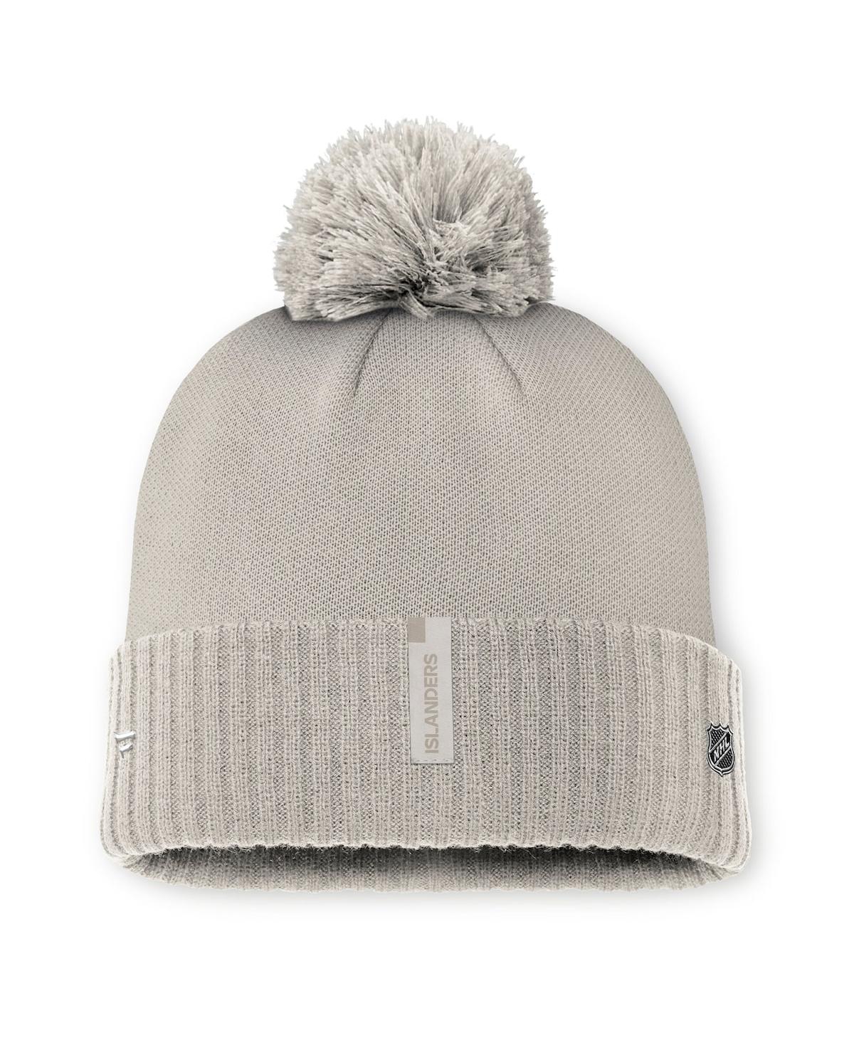 Fanatics Women's Tan New York Islanders Authentic Pro Road Cuffed Knit Hat With Pom In Brown