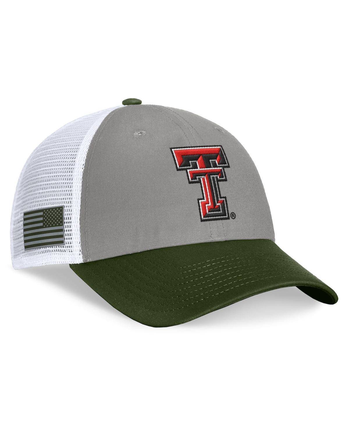 Top Of The World Men's Gray/green Texas Tech Red Raiders Oht Military Appreciation Badge Trucker Adjustable Hat In Green