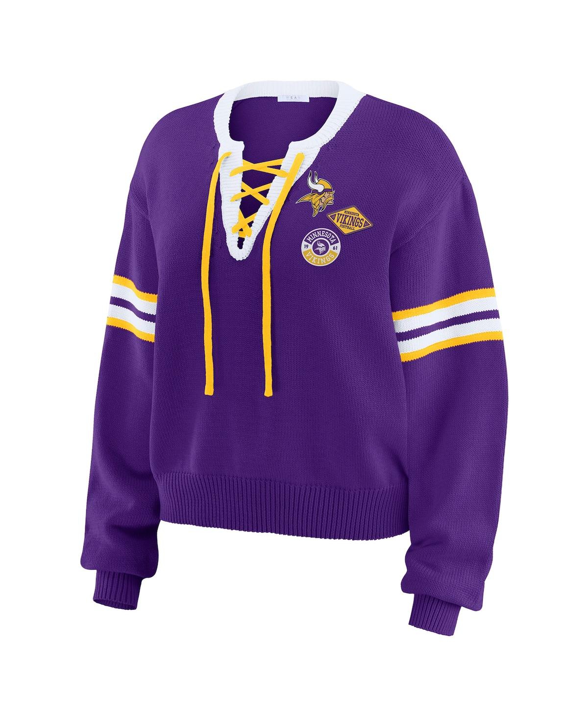 Wear By Erin Andrews Women's Purple Minnesota Vikings Lace-up Sweater In Purple