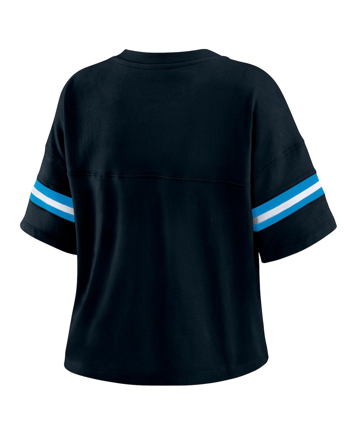 Wear By Erin Andrews Women's Black Carolina Panthers Color Block Boxy Modest Crop V-neck T-shirt In Black