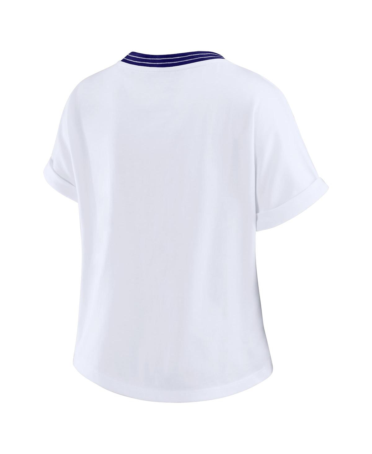 Wear By Erin Andrews Women's White Baltimore Ravens Cropped Center Stripe Dolman T-shirt In White