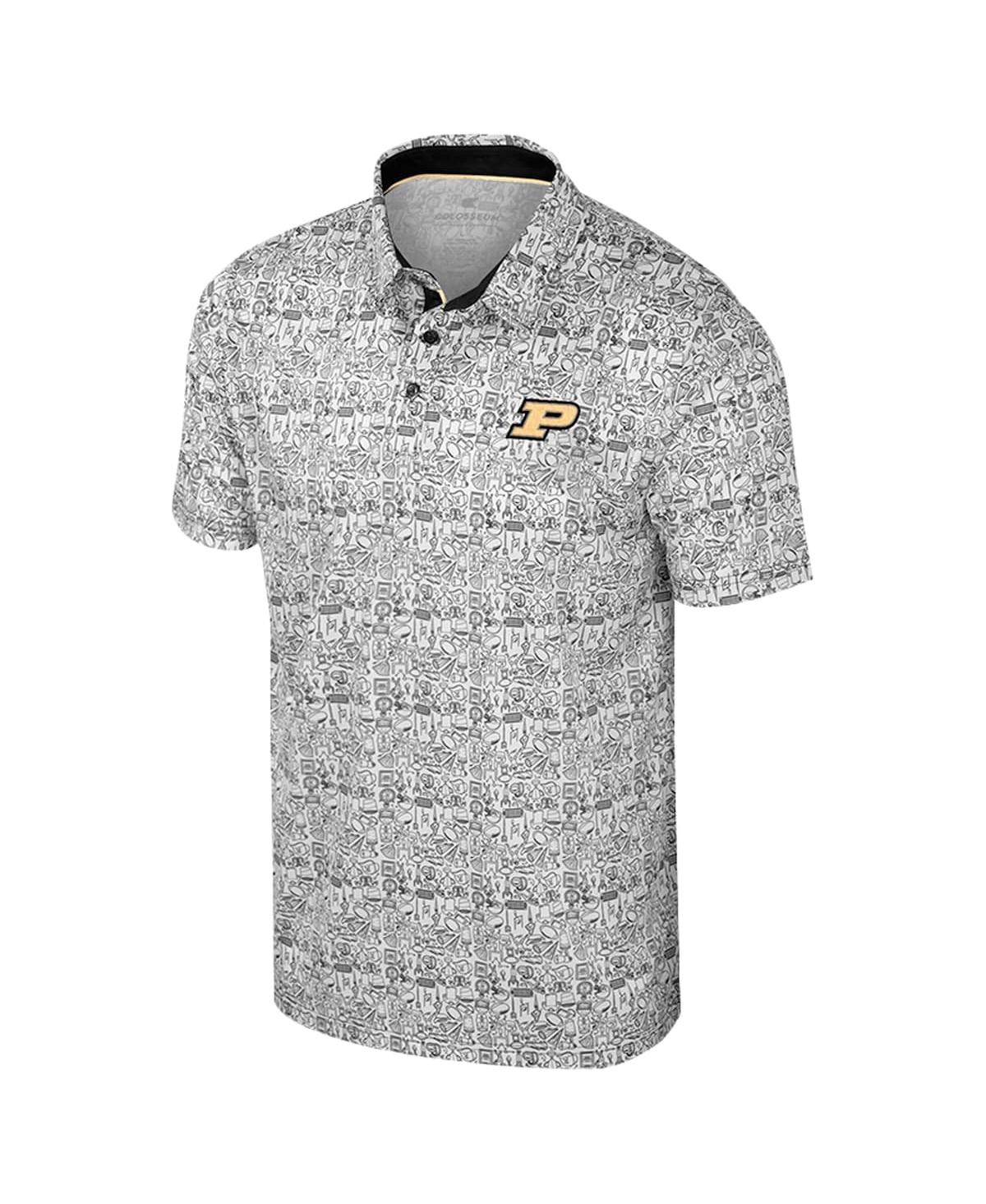 Colosseum Men's White Purdue Boilermakers It's Time Allover Print Polo Shirt In Gray