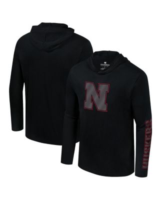 Colosseum - Men's Black Nebraska Huskers Color Pop Active Blend 2-Hit Long Sleeve Hooded T-Shirt