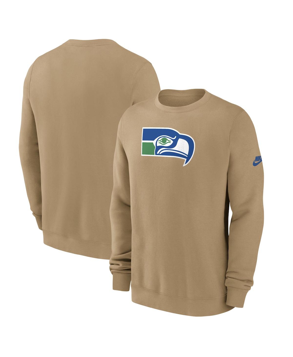 Nike Men's Tan Seattle Seahawks Swing Pass Rewind Club Pullover Sweatshirt In Brown