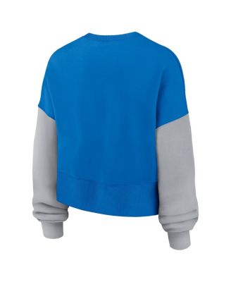 Women's Blue Detroit Lions Oversized Color Block Pullover Sweatshirt