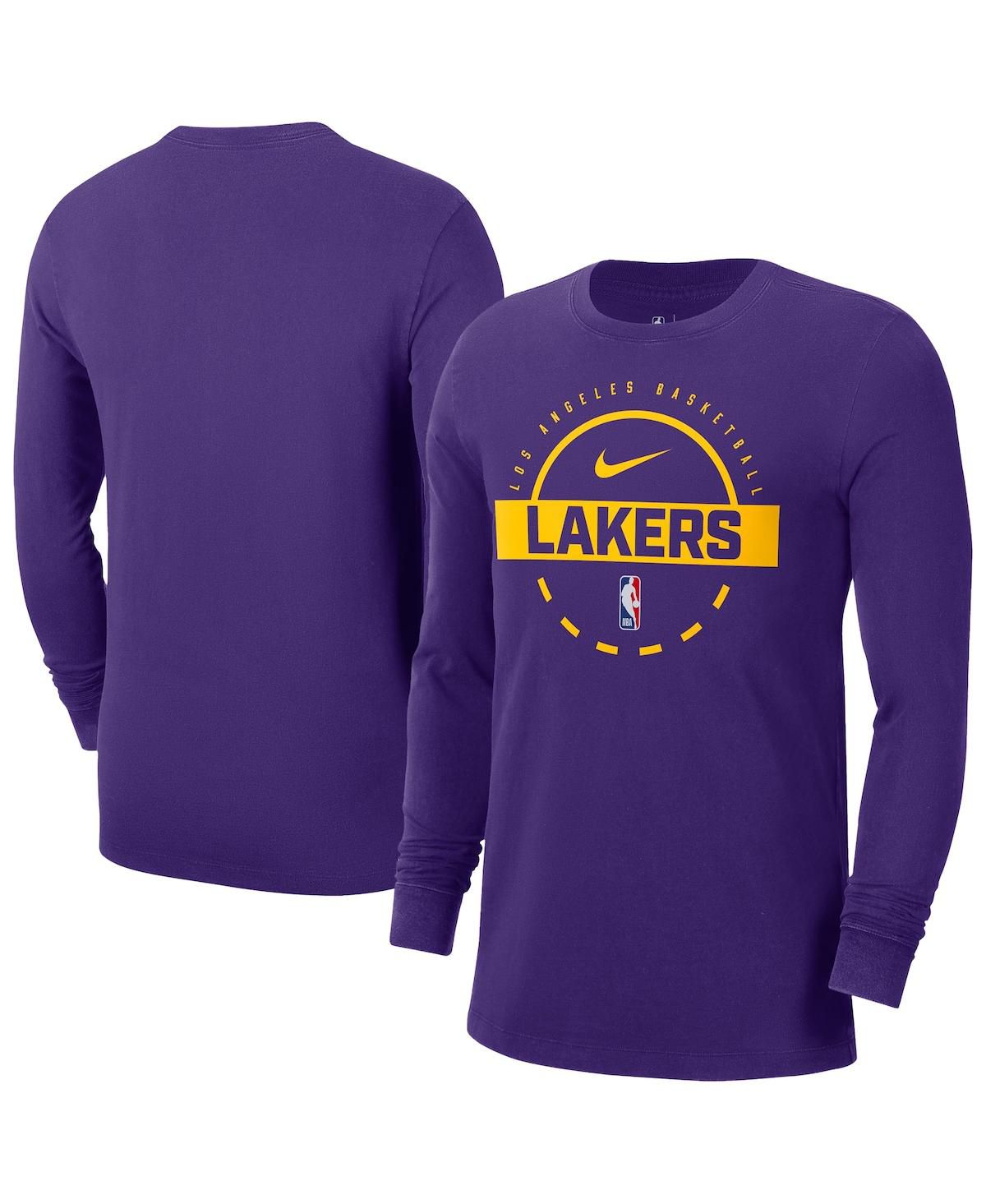 Мужская фиолетовая тренировочная футболка Los Angeles Lakers Authentic с длинным рукавом фиолетового цвета