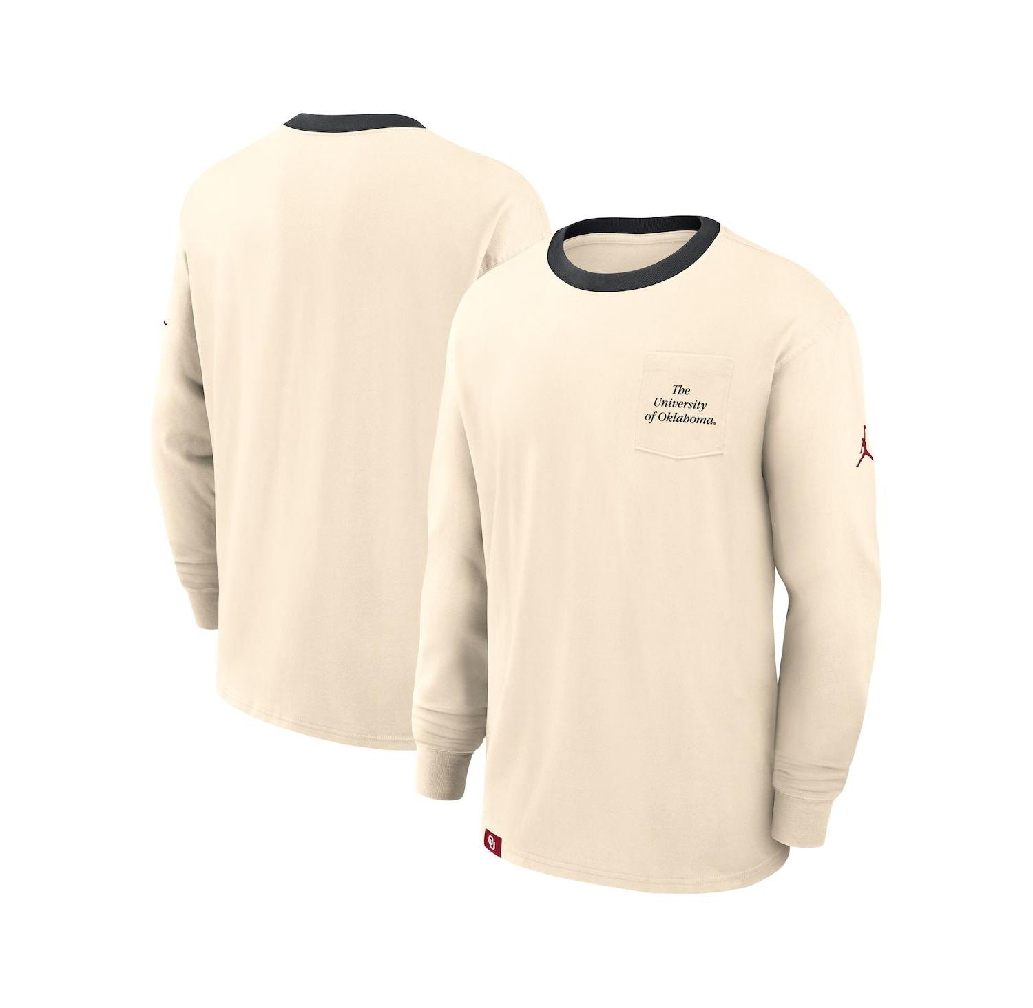 Men's Natural Oklahoma Sooners Athletic Prep Max90 Pocket Logo Long Sleeve T-Shirt