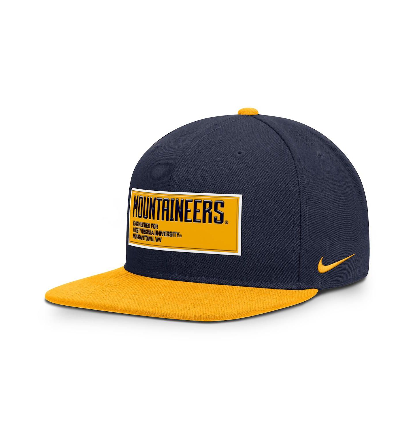 Мужская кепка Nike Navy/Gold West Virginia Mountaineers 2025 On-Field Patch Pro Dri-FIT Snapback Hat — фото 1