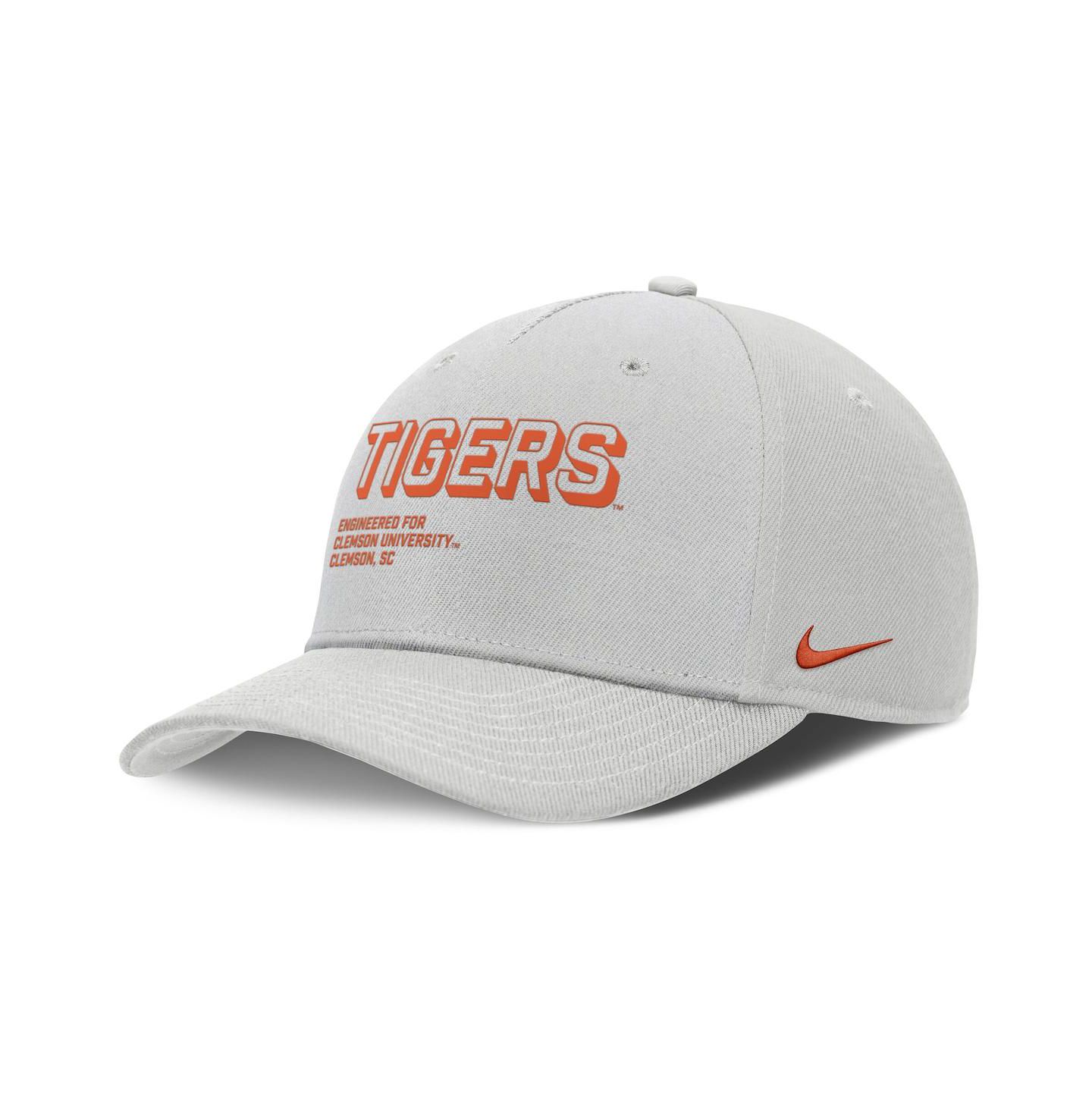 Мужская кепка Nike Gray Clemson Tigers 2025 Sideline Dust Pinched Rise Adjustable Hat — фото 1