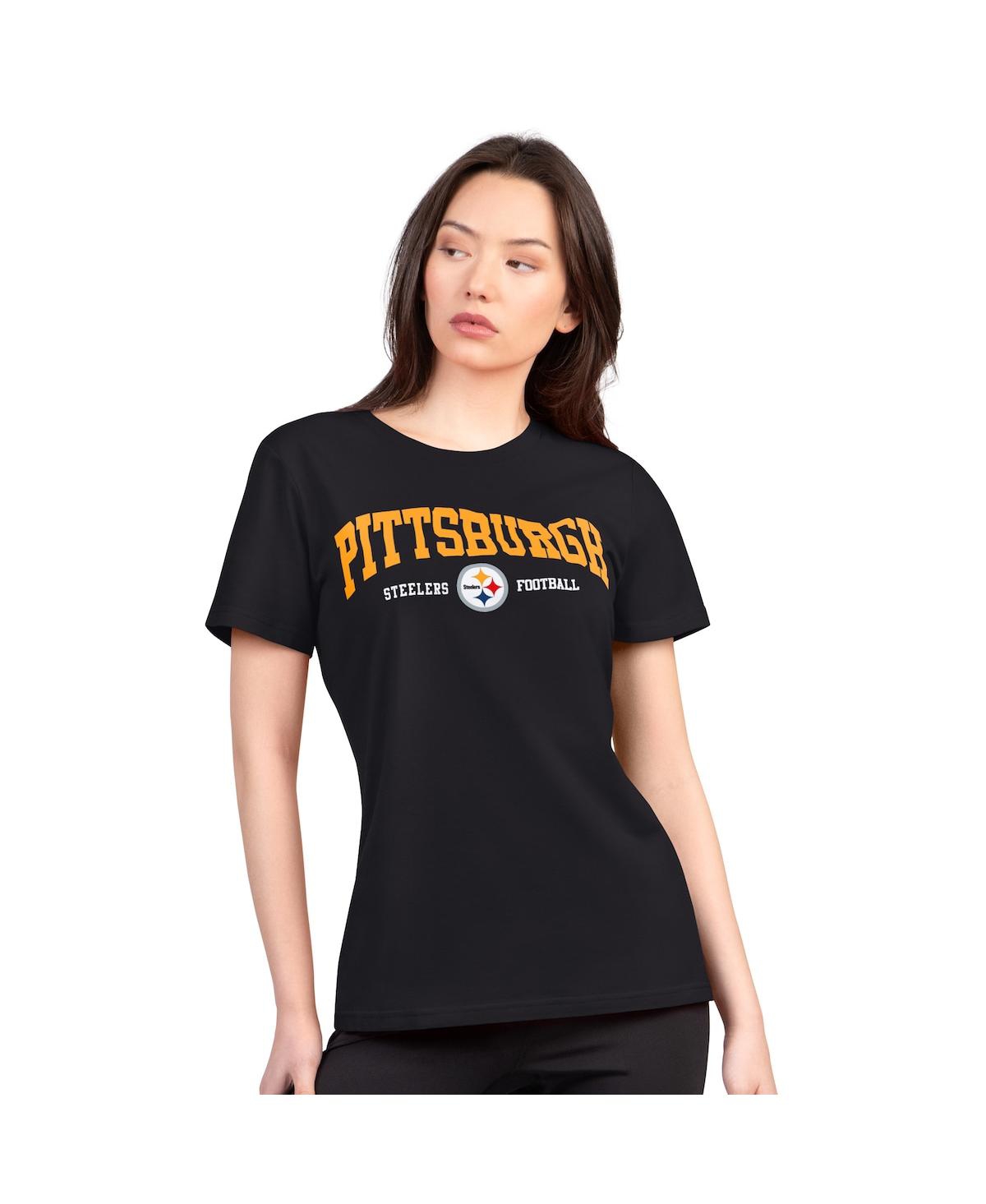 G-iii 4her By Carl Banks Women's Black Pittsburgh Steelers Super-slim Lightweight Winning Crew T-shirt In Black