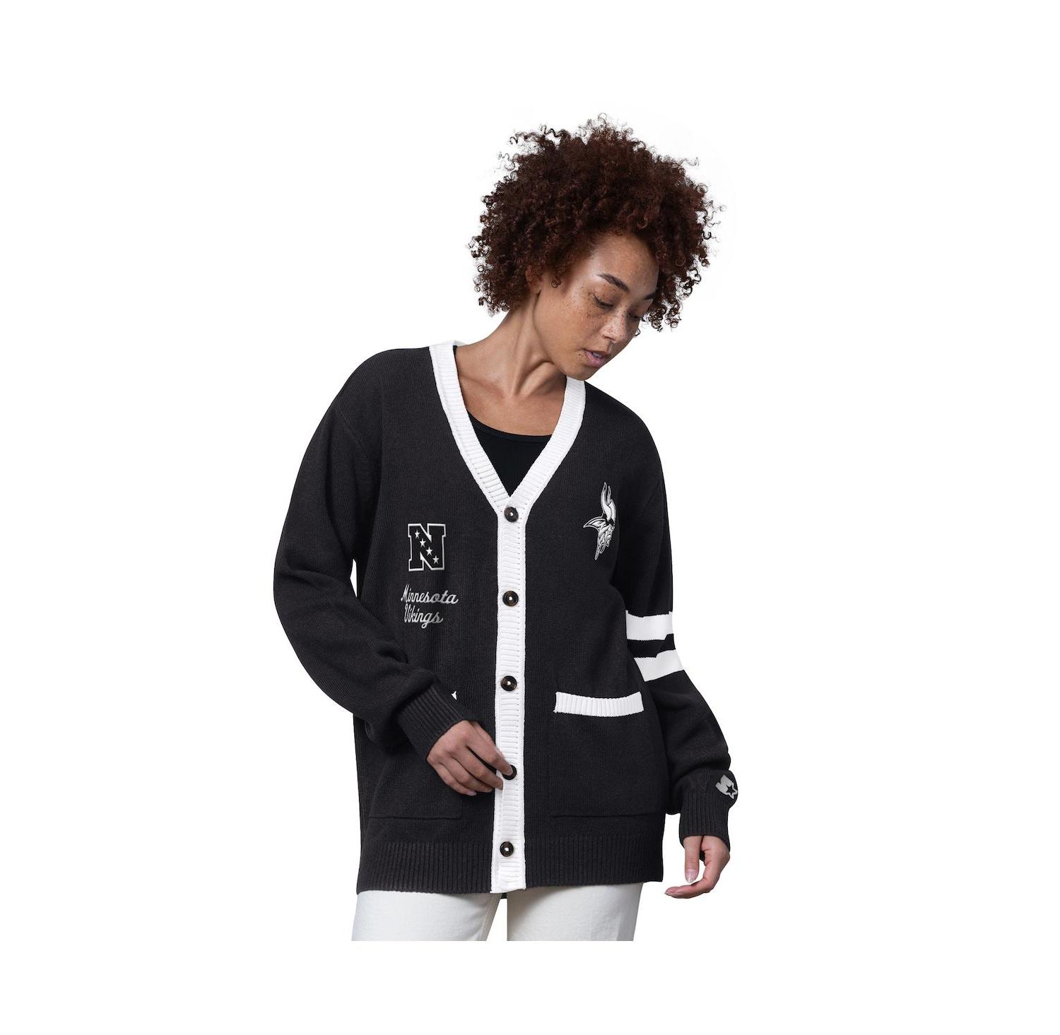 Women's Black Minnesota Vikings Back Shot Button-Up Cardigan Sweater