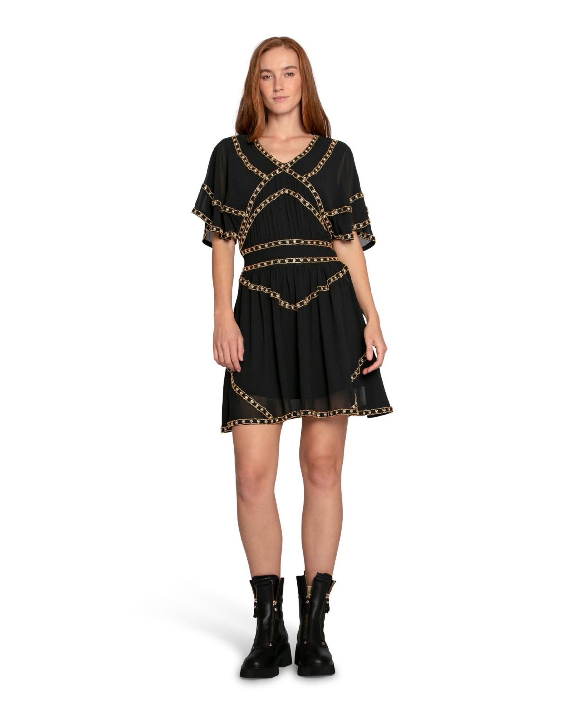 Belle & Bloom Golden Mark Beaded Trim Mini Dress
