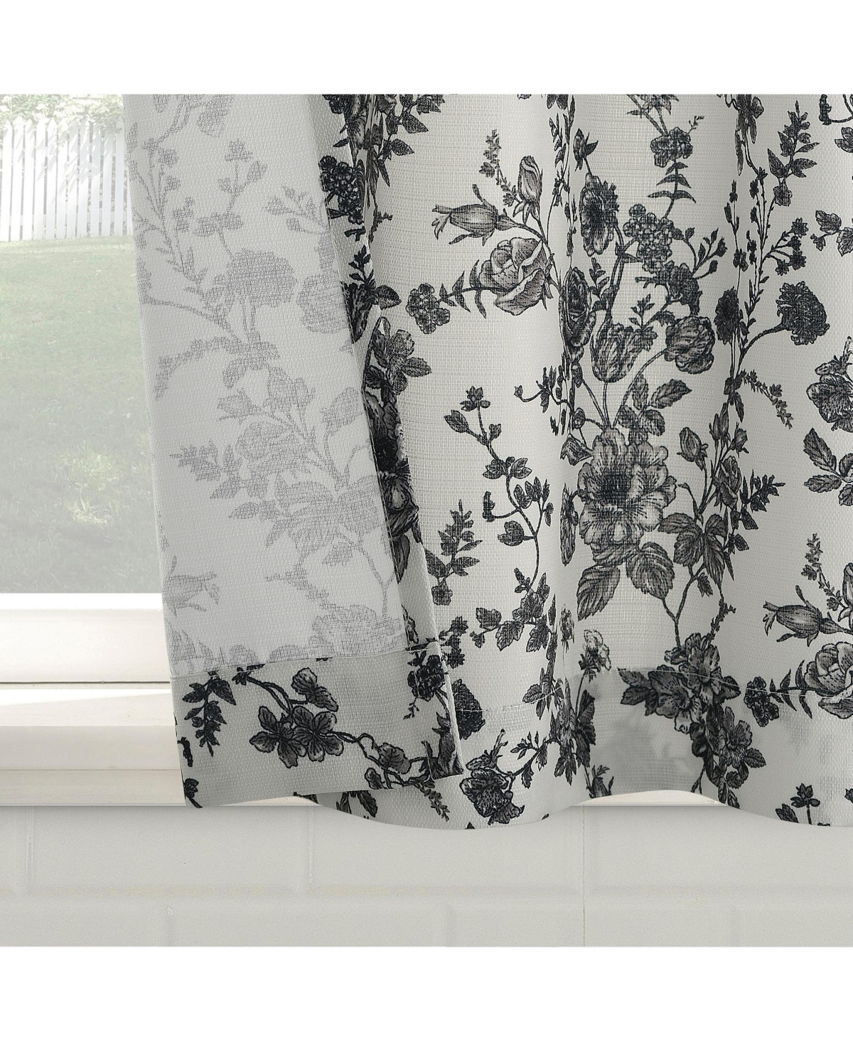 No. 918 Elodie Tonal Botanical Semi-Sheer Rod Pocket Kitchen Curtain Tier Pair