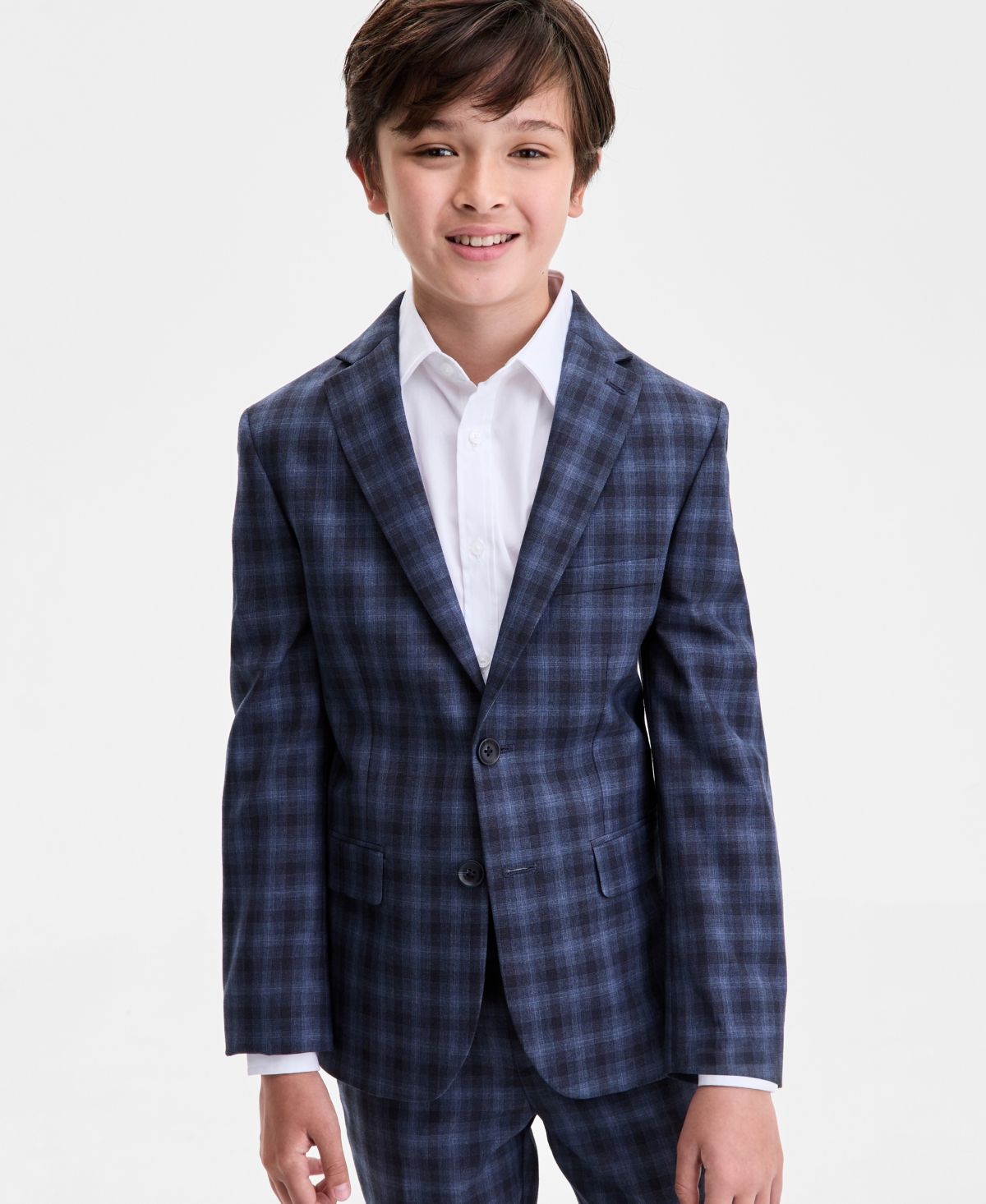 Kenneth Cole Reaction Big Boys Plaid Pattern 2-piece Suit Set In Blue