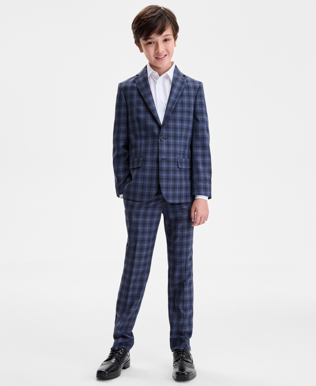 Kenneth Cole Reaction Big Boys Plaid Pattern 2-piece Suit Set In Blue