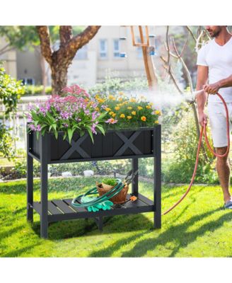 HIPS Raised Garden Bed Poly Wood Elevated Planter Box w/ Legs & Storage Shelf 34'' x 18'' x 29'' (L x W x H)