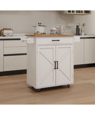 Rolling Kitchen Cart with Adjustable Shelves, Towel Rack and Wood Top for Storage