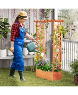 Raised Garden Bed Planter Box w/ Side & Top Trellis