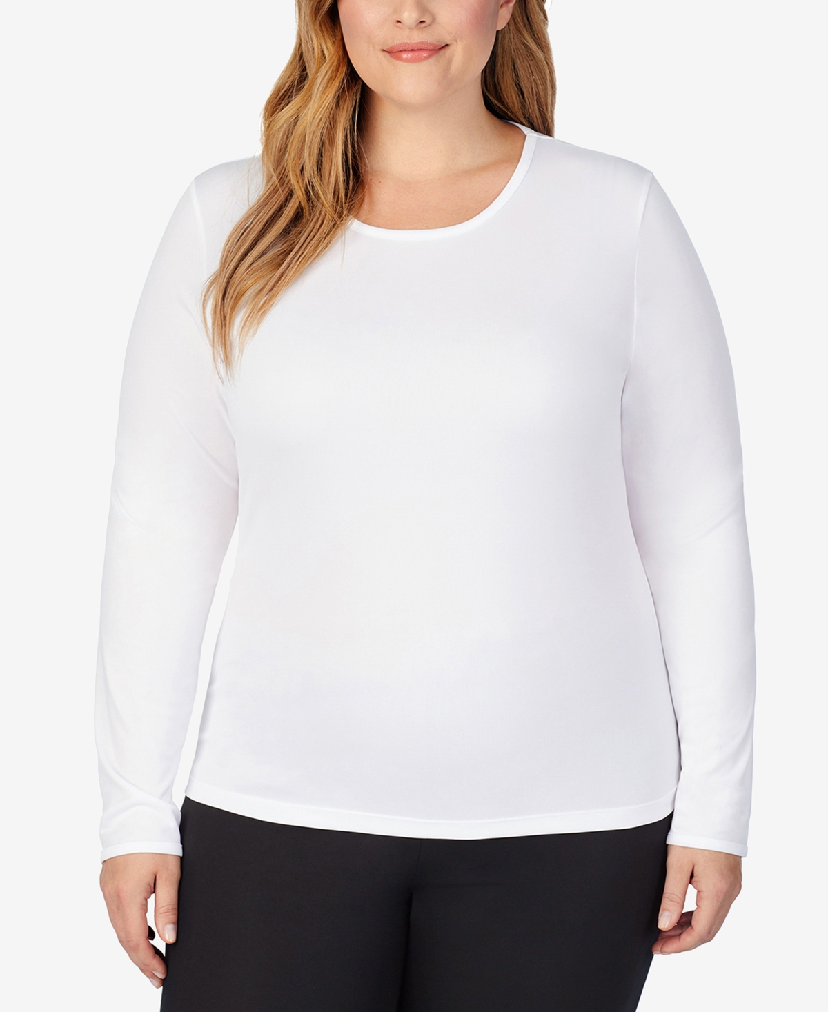 Cuddl Duds Plus Size Long Sleeve Crewneck Top In White