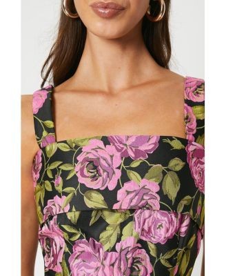 Wide Strap Jacquard Midi Dress