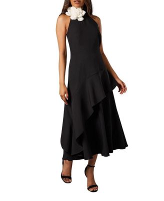 Petite High Neck Corsage Midi Dress