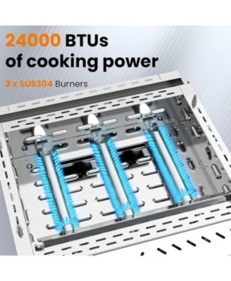 Portable 26 Inch Tabletop Griddle with Grill Grate, Stainless Steel Propane Gas Grill with 3 Burners,24000 BTU, for Outdoor Camping/RV/Picnic/BBQ