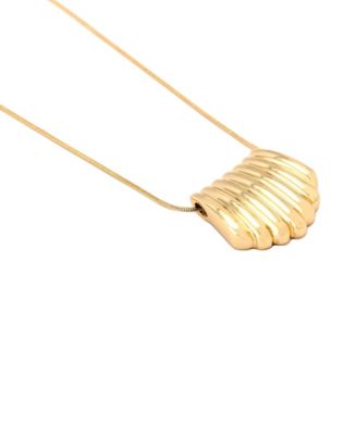 Gold Ribbed Tube Pendant Necklace