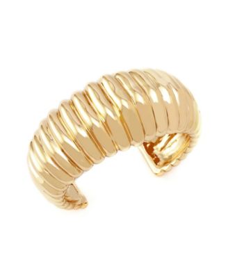 Gold Ribbed Tube Cuff Bracelet