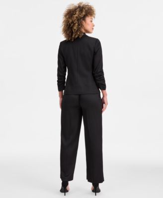 Tahari Asl Double Breasted Blazer Mock Neck Sweater Satin Pants