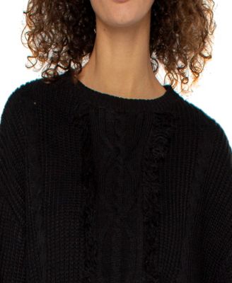 Women's Long Sleeve Crew Neck Fringe Sweater