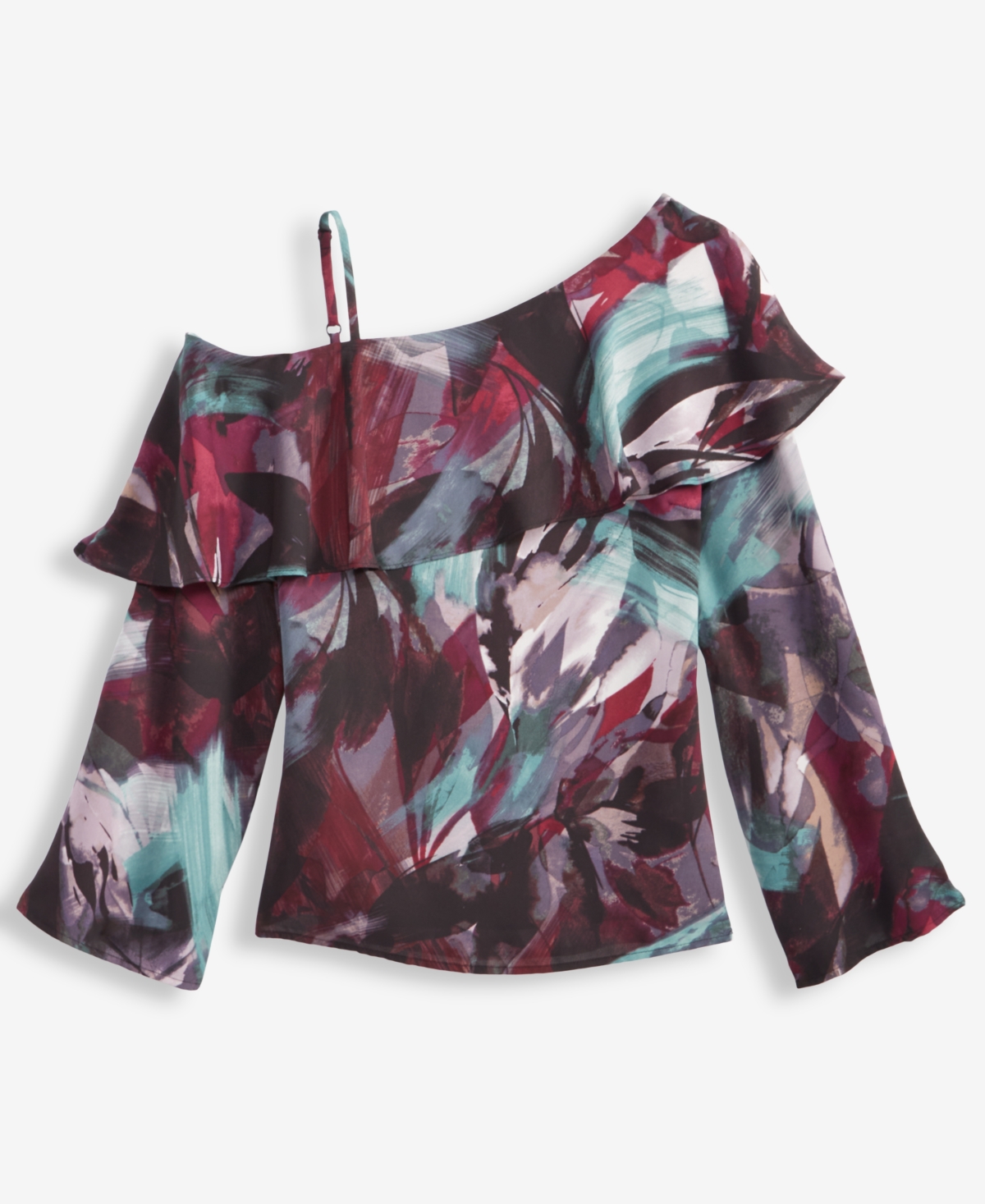 Inc International Concepts Women's Ruffled Asymmetrical-neck Blouse, Macy's Exclusive In Multi