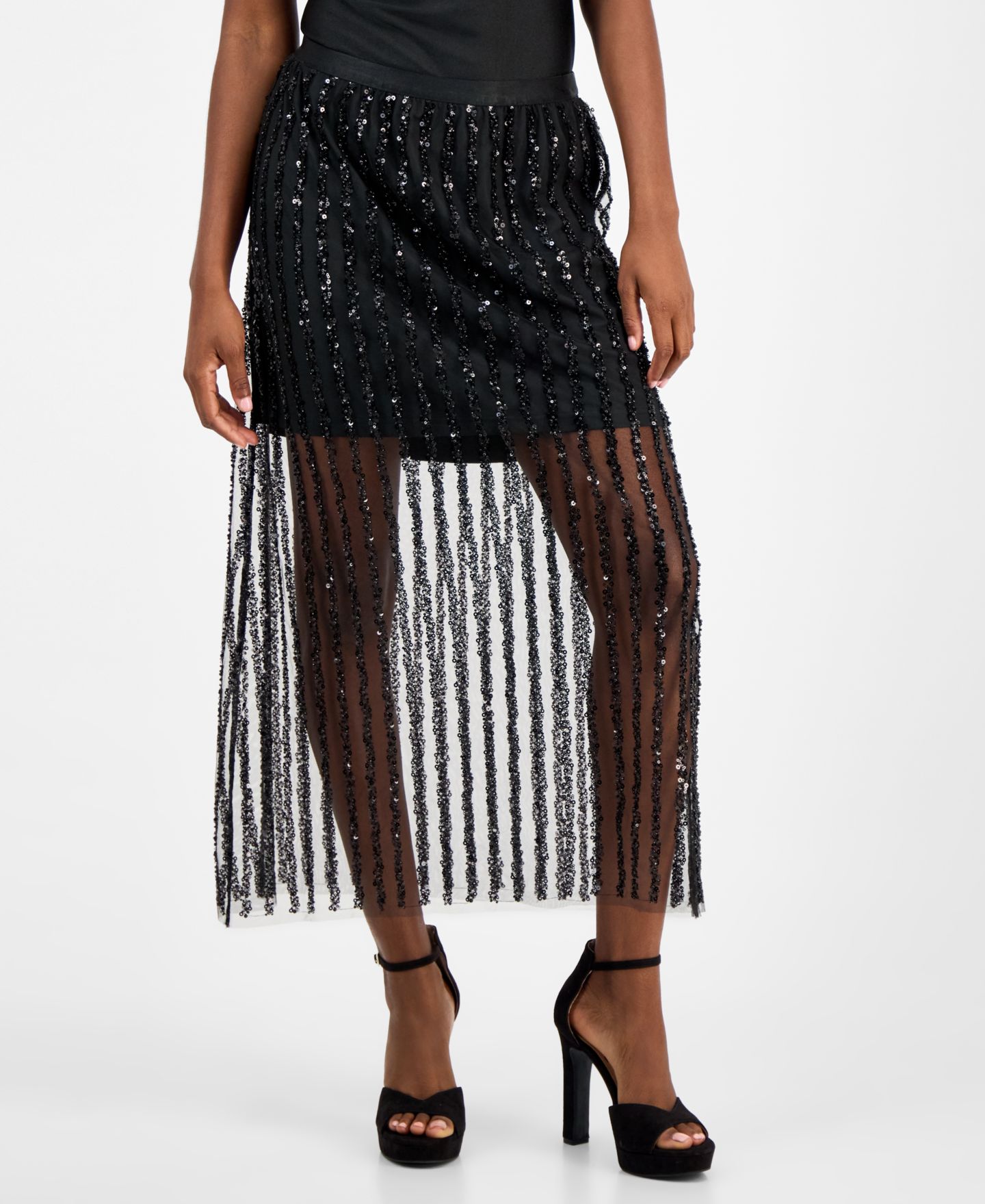 Женская юбка And Now This Sequin-Stripe Maxi, цвет: Чёрный — фото 1