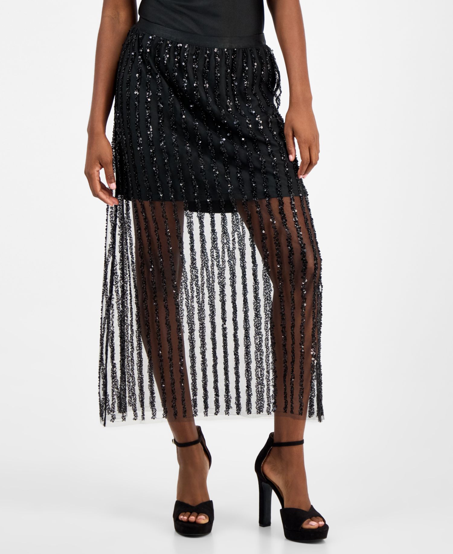 Women's Sequin-Stripe Maxi Skirt
