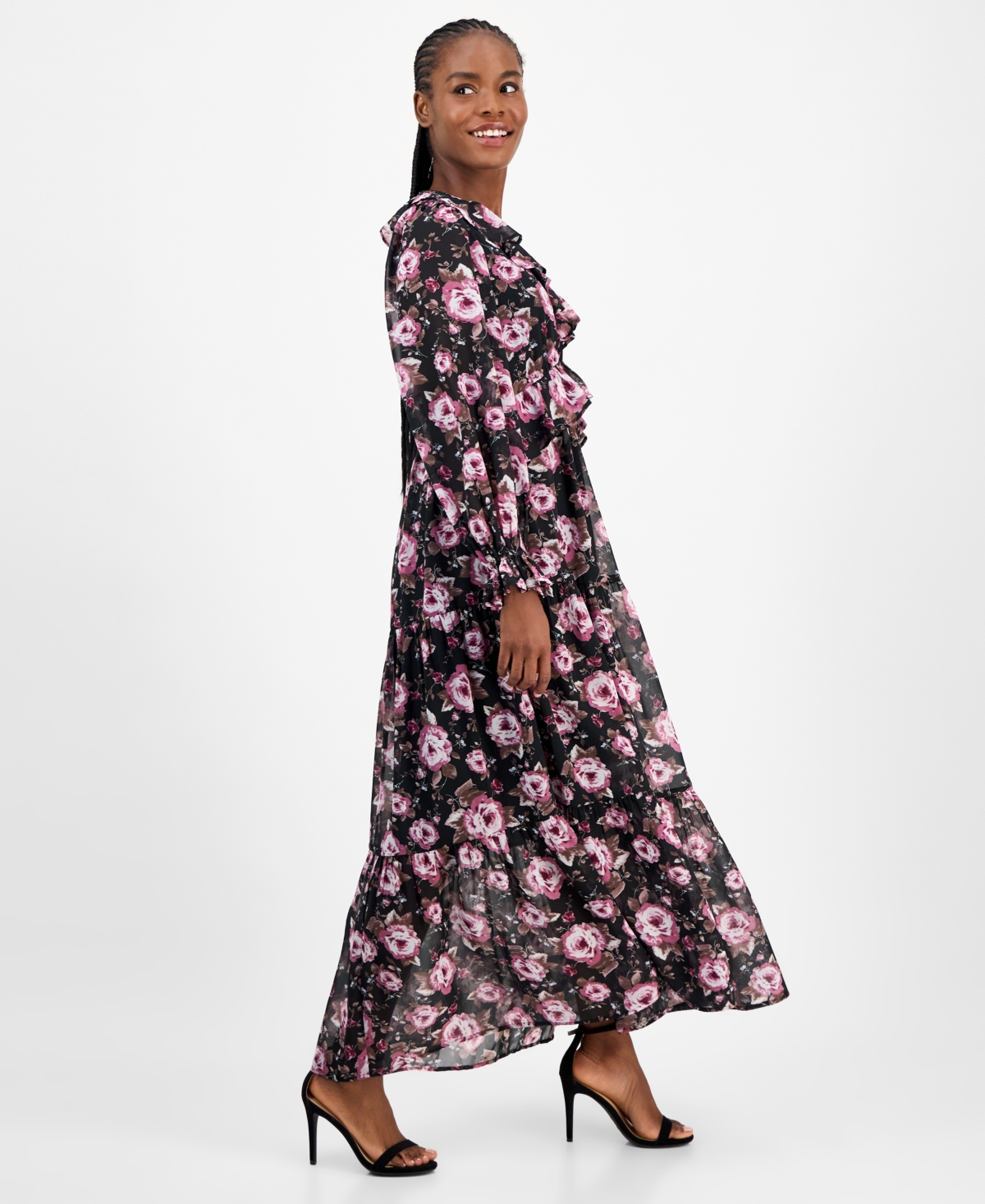 And Now This Women's Printed Long-Sleeve Maxi Dress, Macy's Exclusive